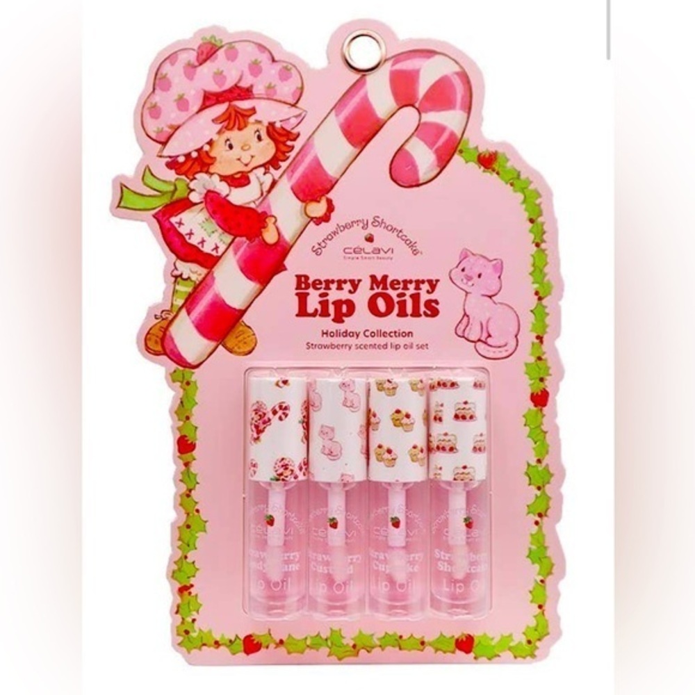 Strawberry Shortcake LIP OIL- Berry Merry Flavored Lip Oils Holiday Set NWT